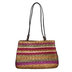Vintage Straw Purse Handbag Shoulder Bag Rainbow Stripe